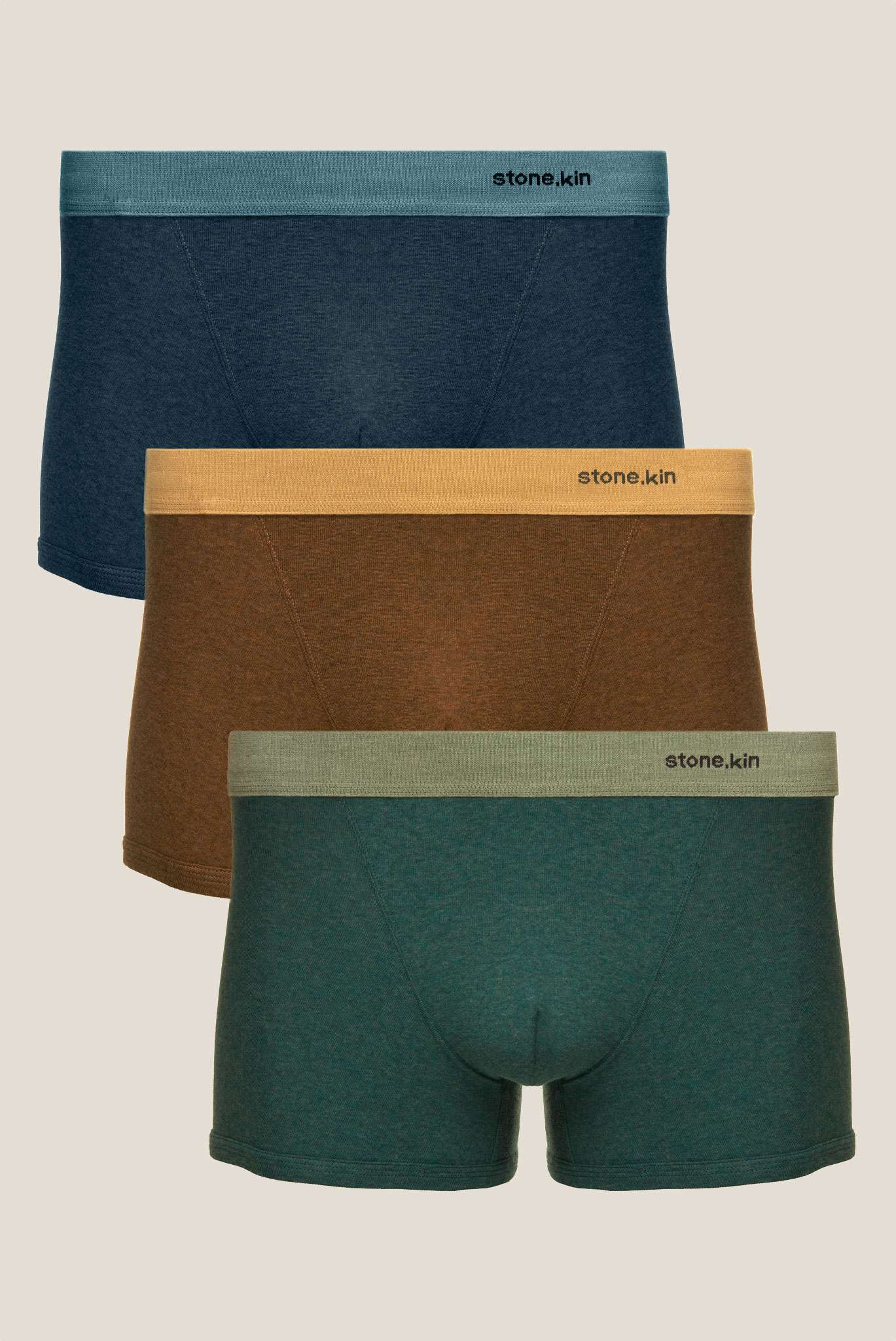 Men’s Organic Cotton Boxer Brief - 3 Pack - Indigo, Brown & Teal Stone.kin