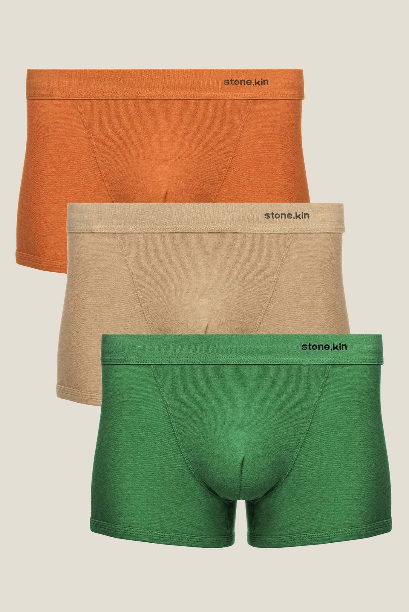 Boxer Brief 3 Pack in Organic Cotton featuring Papaya, Sand & Pandanus colors