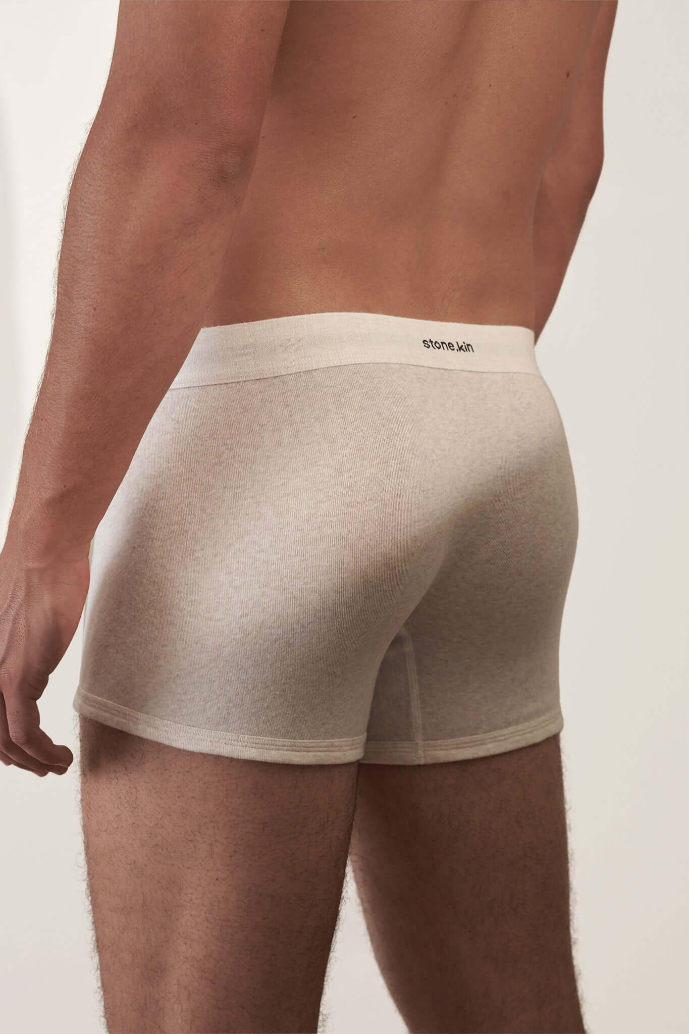 Boxer Briefs 3 Pack in Organic Cotton displayed on a model from the back, showcasing the soft fabric and fit in Bone color.