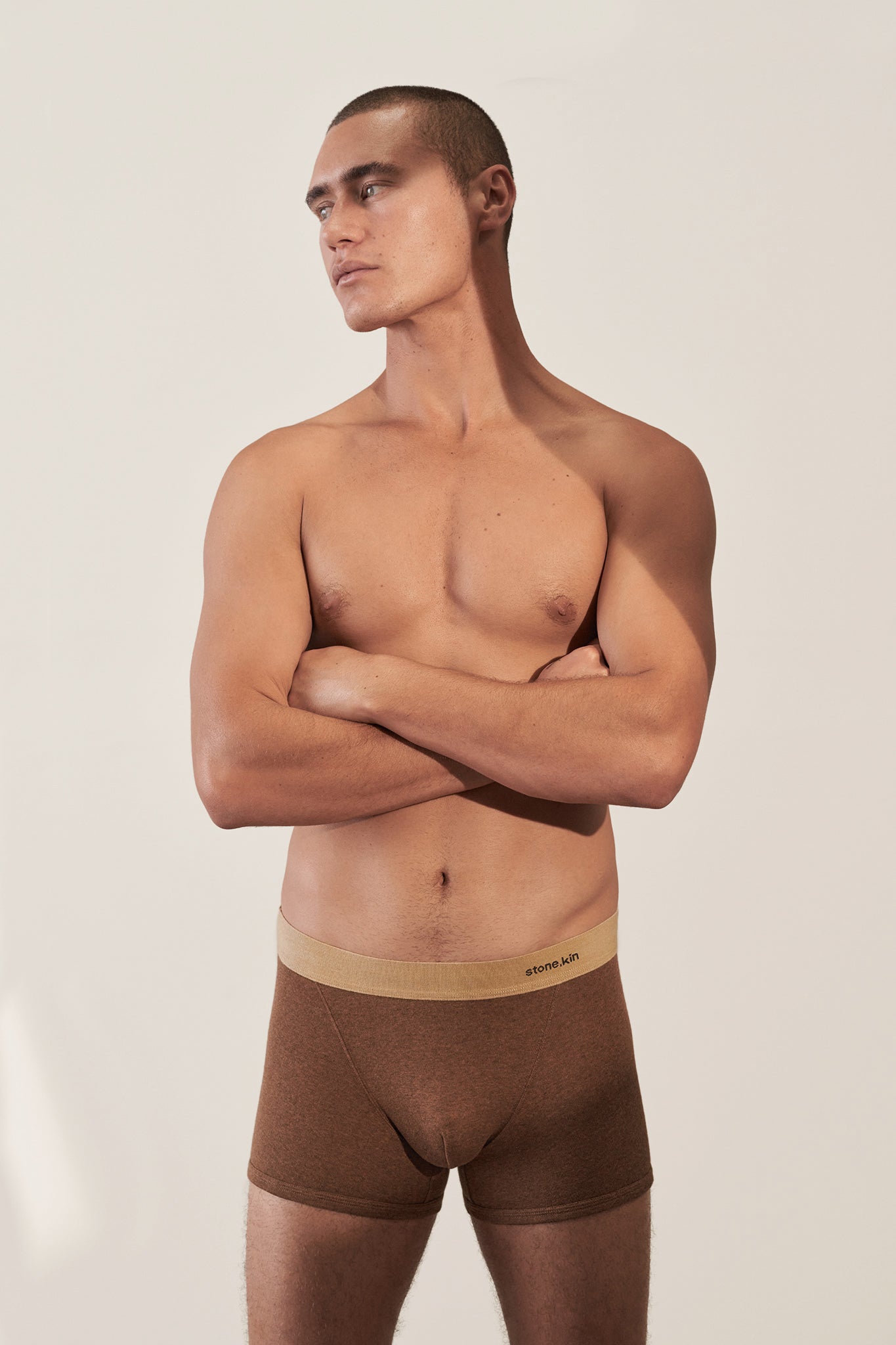 Boxer Brief in Organic Cotton Rib - Brown & Camel Stone.kin