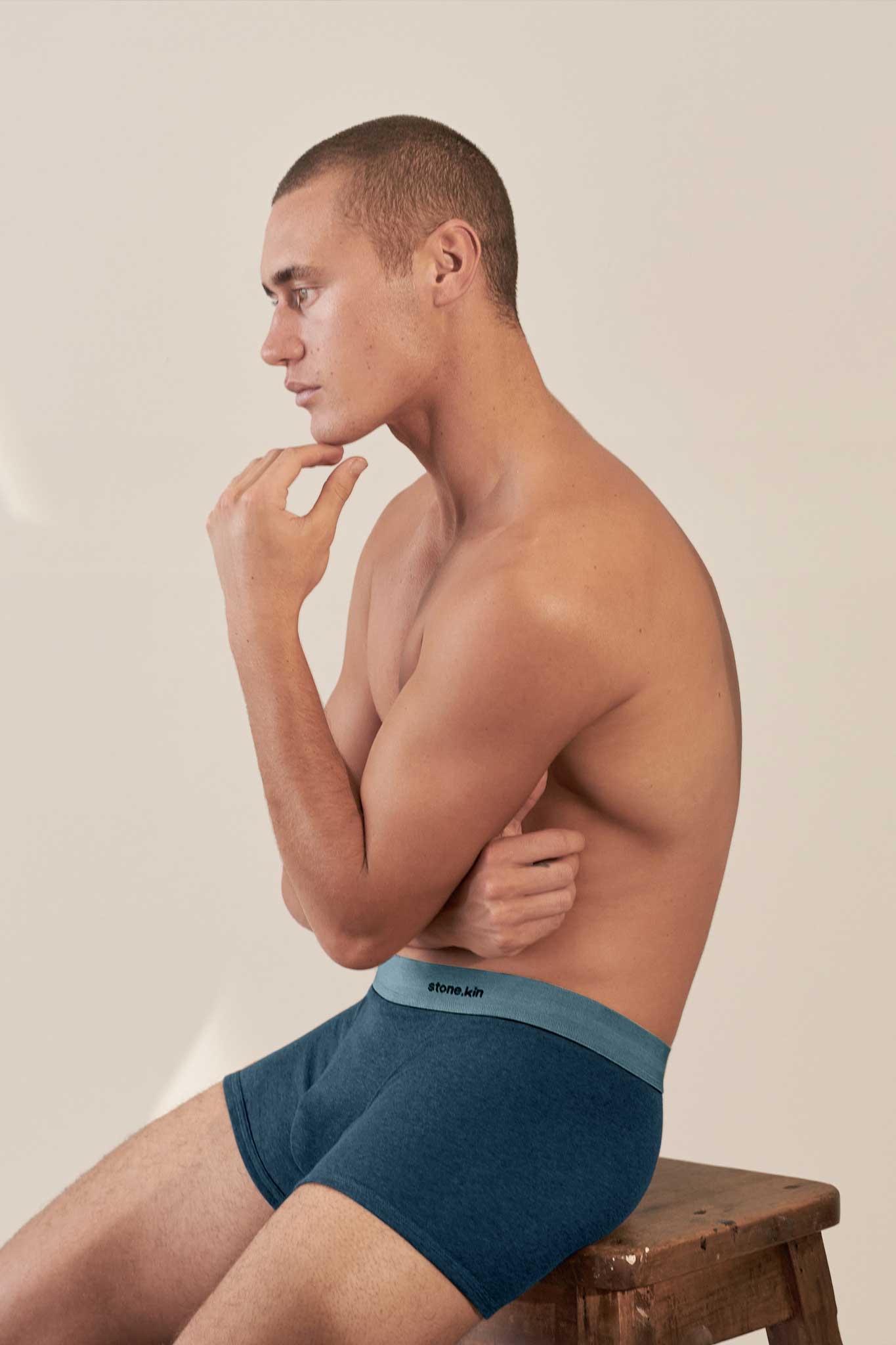 Boxer Brief in Organic Cotton Rib - Indigo & Lake Stone.kin