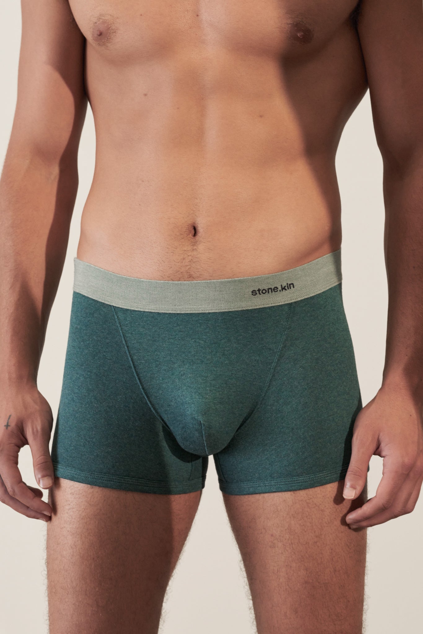 Boxer Brief in Organic Cotton Rib - Teal & Sage Stone.kin