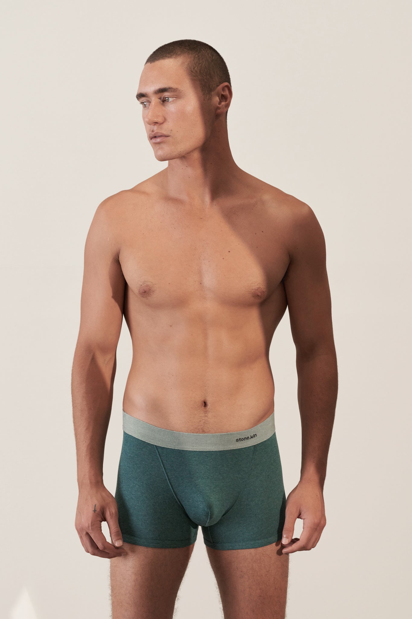 Boxer Brief in Organic Cotton Rib - Teal & Sage Stone.kin