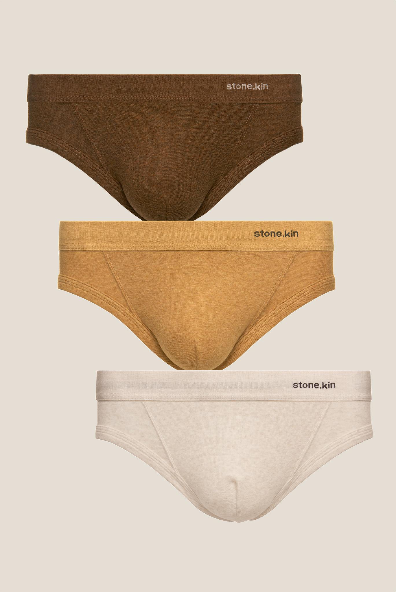 Men’s Organic Cotton Brief - 3 Pack - Brown, Camel & Bone Stone.kin