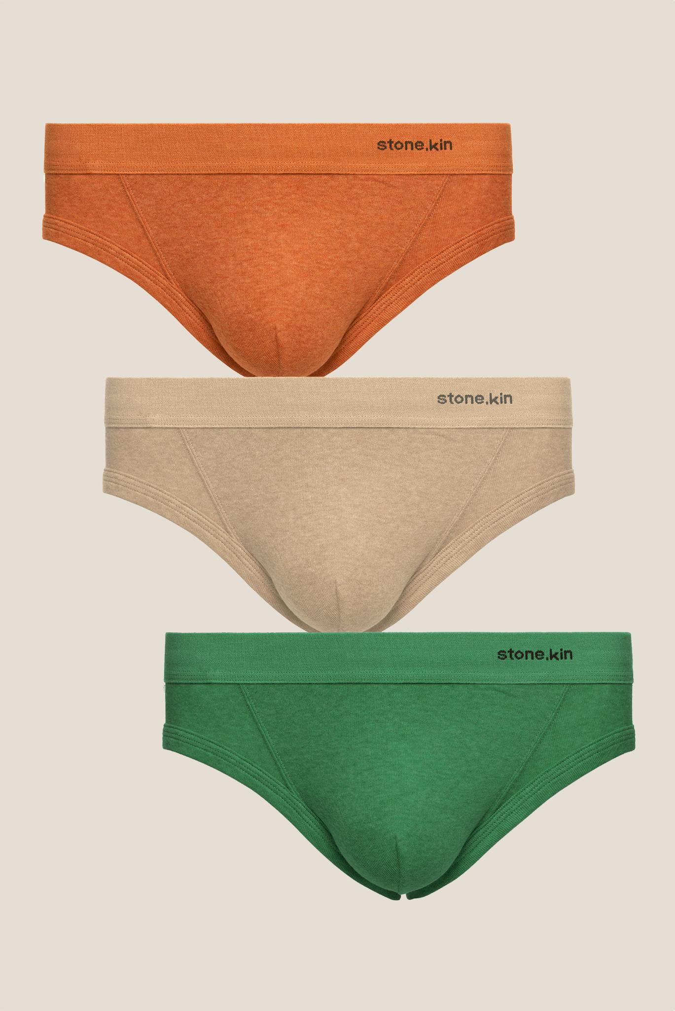 Men’s Organic Cotton Brief - 3 Pack - Papaya, Sand & Pandanus Stone.kin