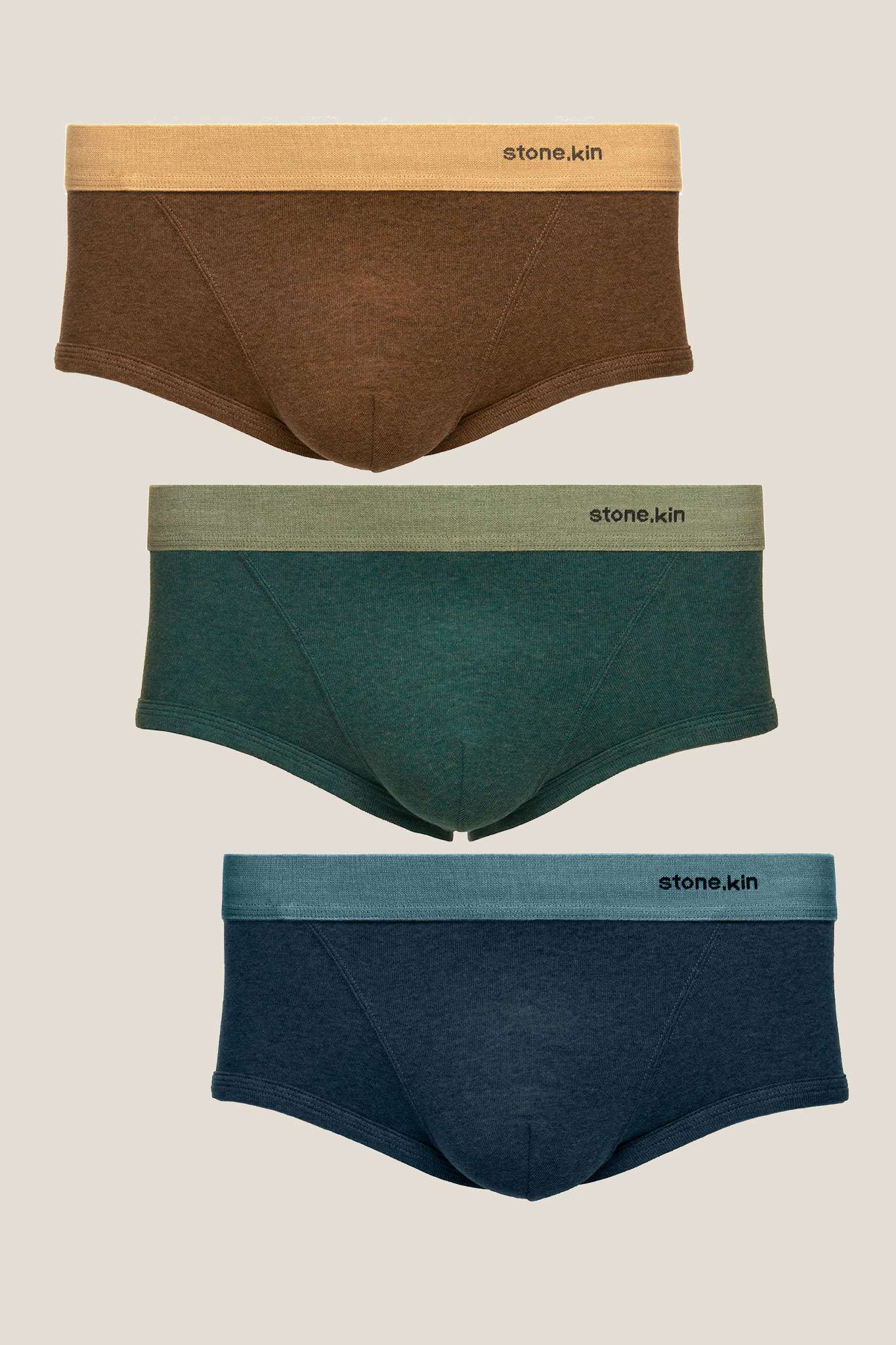 Men’s Organic Cotton Trunk - 3 Pack - Indigo, Brown & Teal Stone.kin