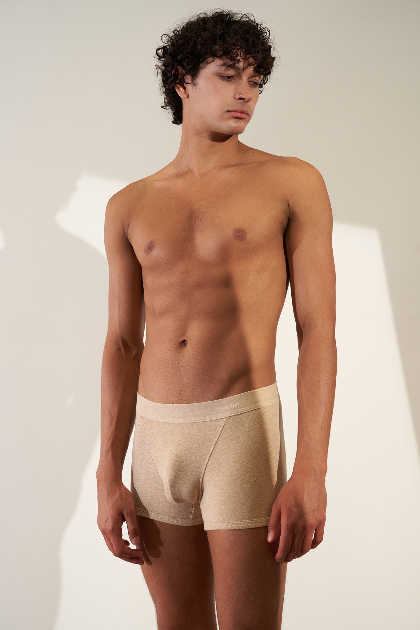 Organic Cotton Rib Sand Boxer Brief by Stone.kin - Ultra-soft men's boxer brief providing ultimate comfort.