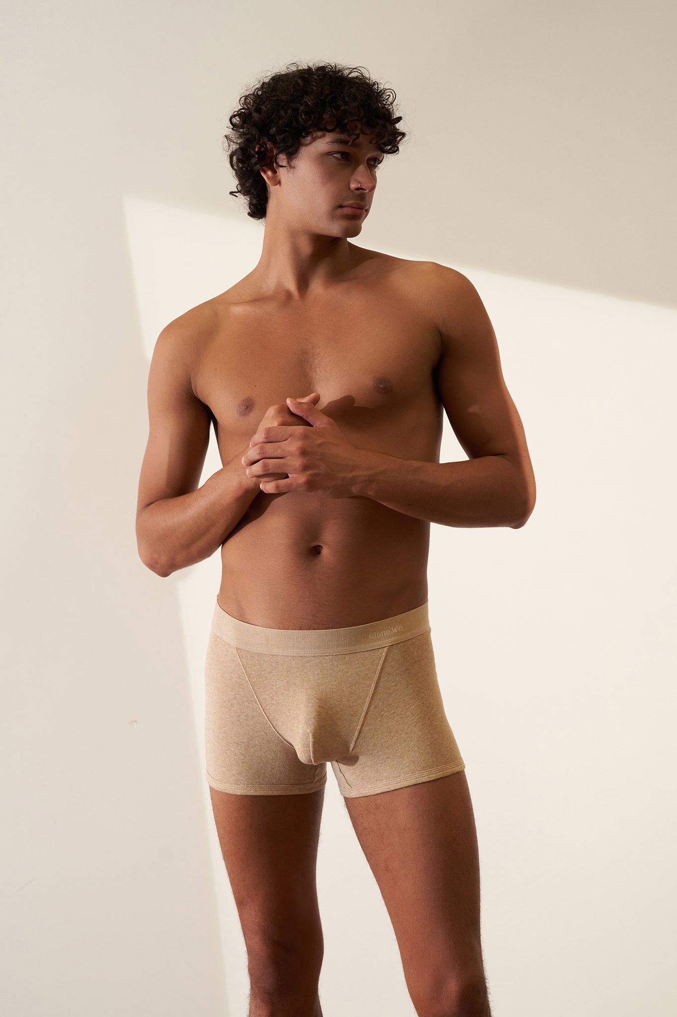 Organic Cotton Rib Sand Boxer Brief by Stone.kin - Ultra-soft men's boxer brief providing ultimate comfort.