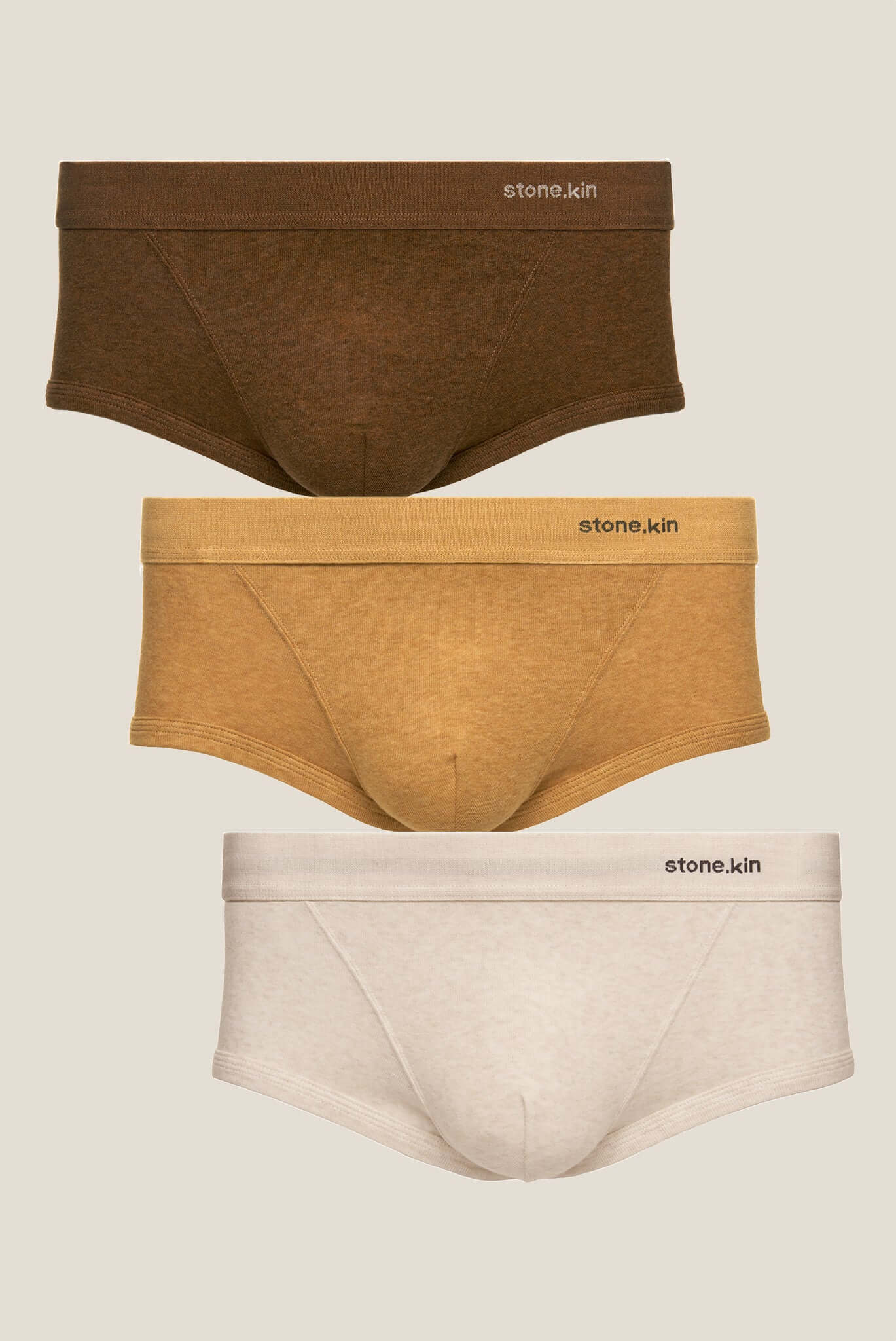 Trunk 3 Pack in Organic Cotton - Brown, Camel and Bone, made from GOTS-certified organic cotton rib.