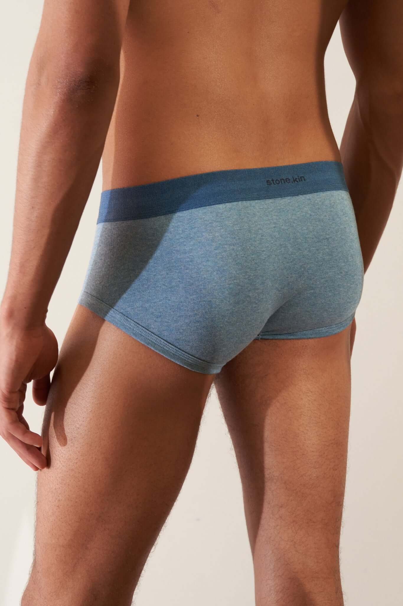 Trunk 3 Pack in Organic Cotton - model wearing blue trunks showcasing comfort and fit.