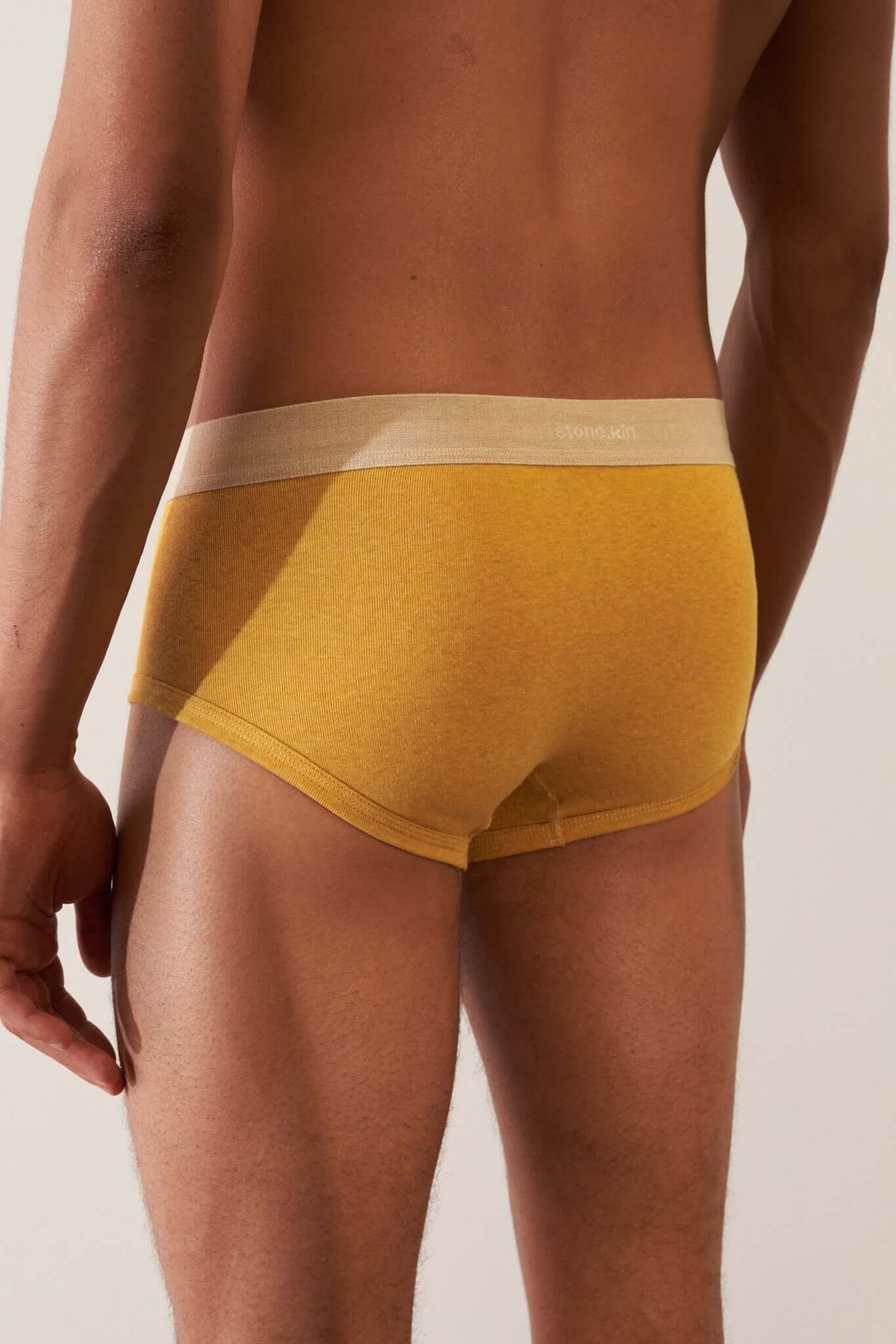 Trunk 3 Pack in Organic Cotton - Mustard men's underwear showing the back view in a modern style.