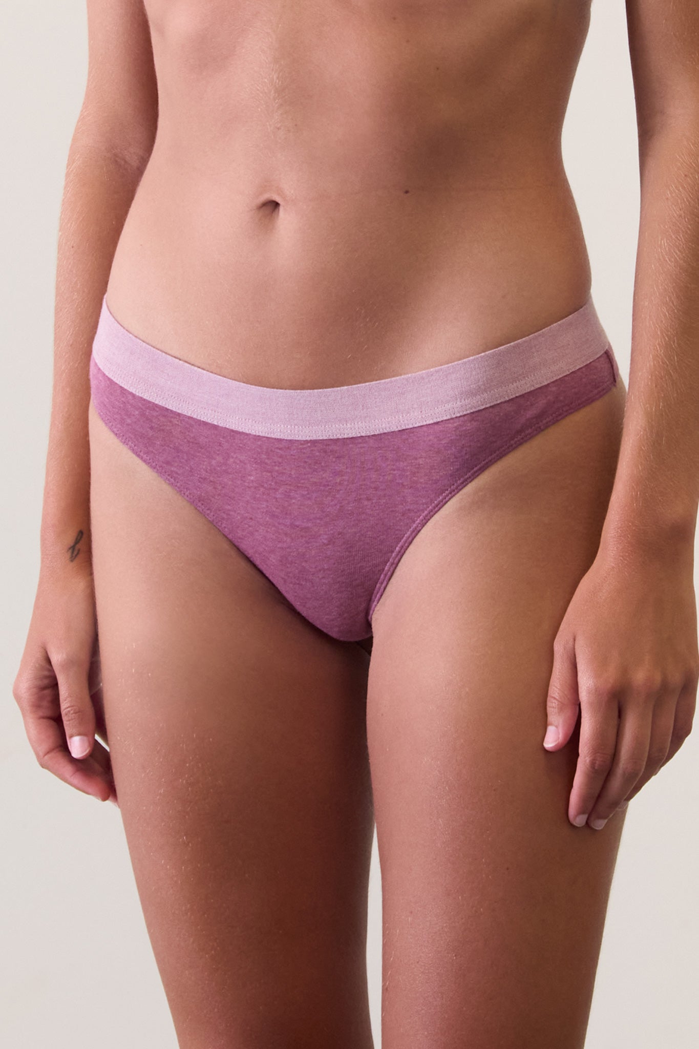 Thong in Organic Cotton Rib - Dusty Mauve Stone.kin