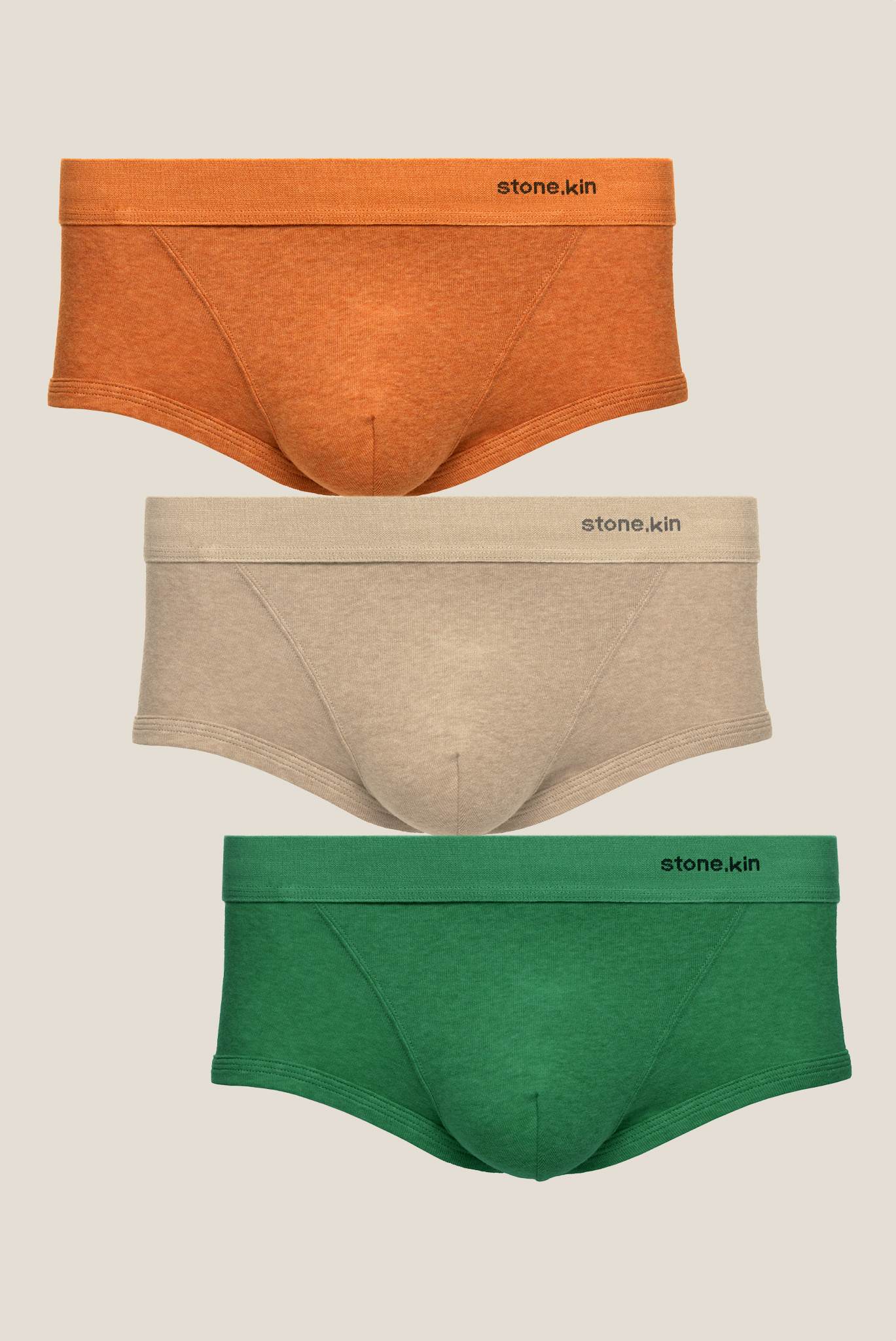 Men’s Organic Cotton Trunk - 3 Pack - Papaya, Sand & Pandanus Stone.kin