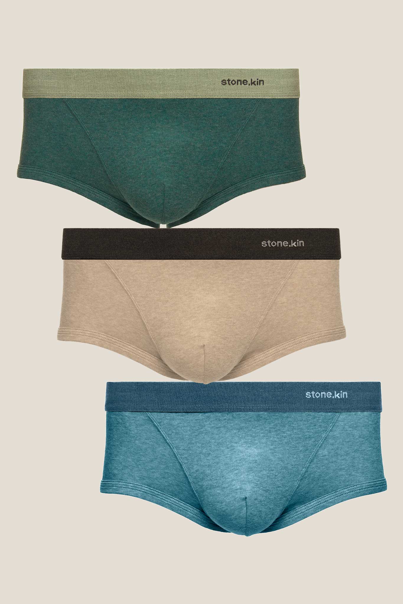 Trunk 3 Pack in Organic Cotton / Teal& Sage, Lake/Indigo, Sand/Tar Stone.kin