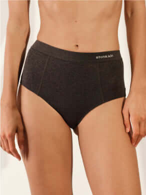 Stone.kin high-waist organic cotton briefs in Tar – front view