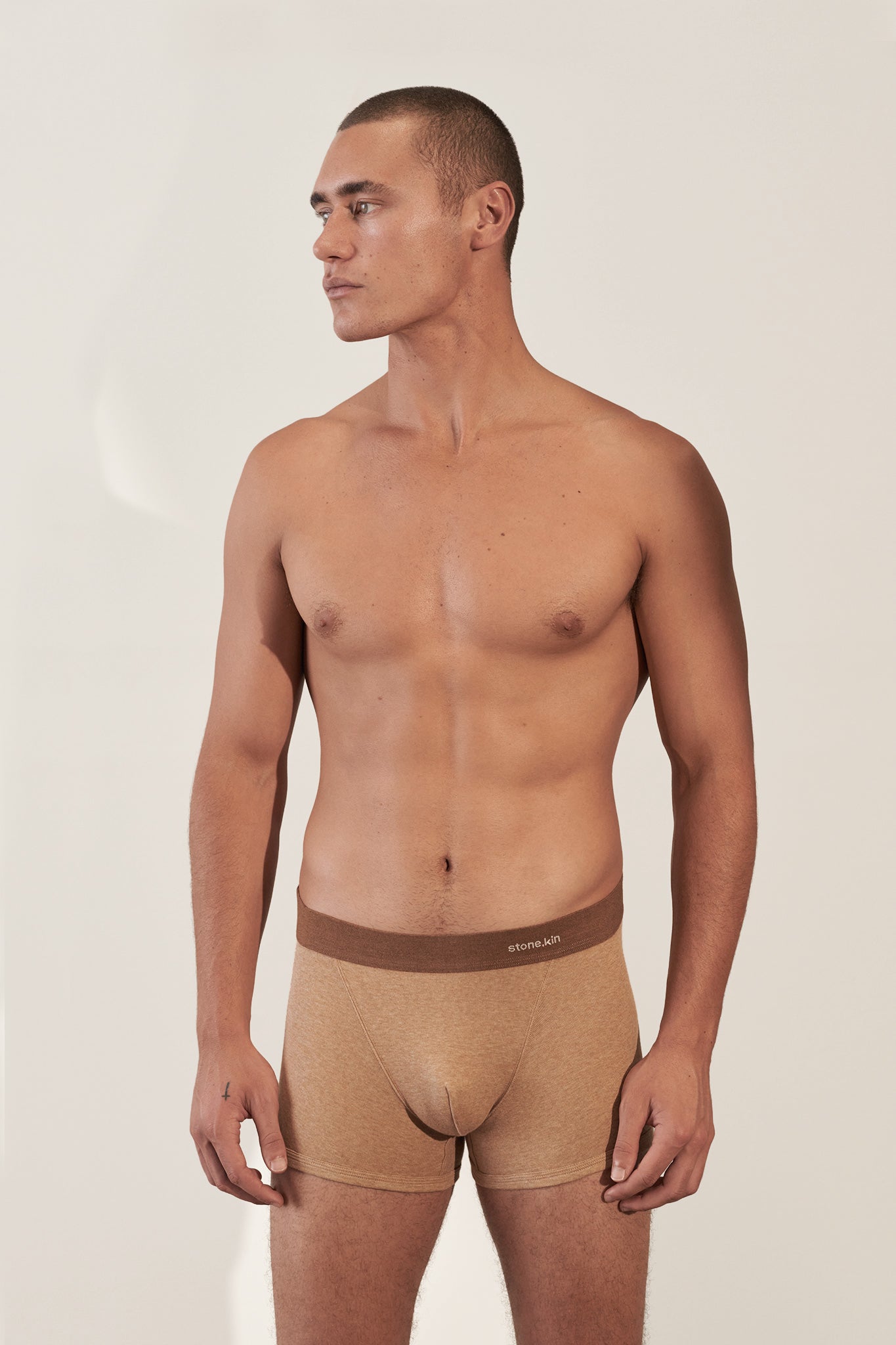 Boxer Brief in Organic Cotton Rib - Camel & Brown