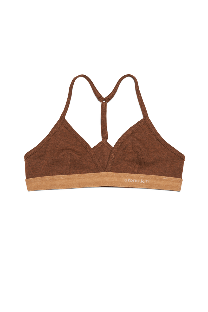 Racer Back Bralette in Organic Cotton Rib - Brown & Camel