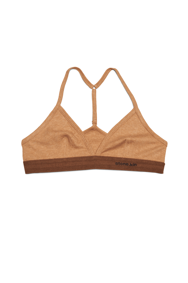 Racer Back Bralette in Organic Cotton Rib - Camel & Brown