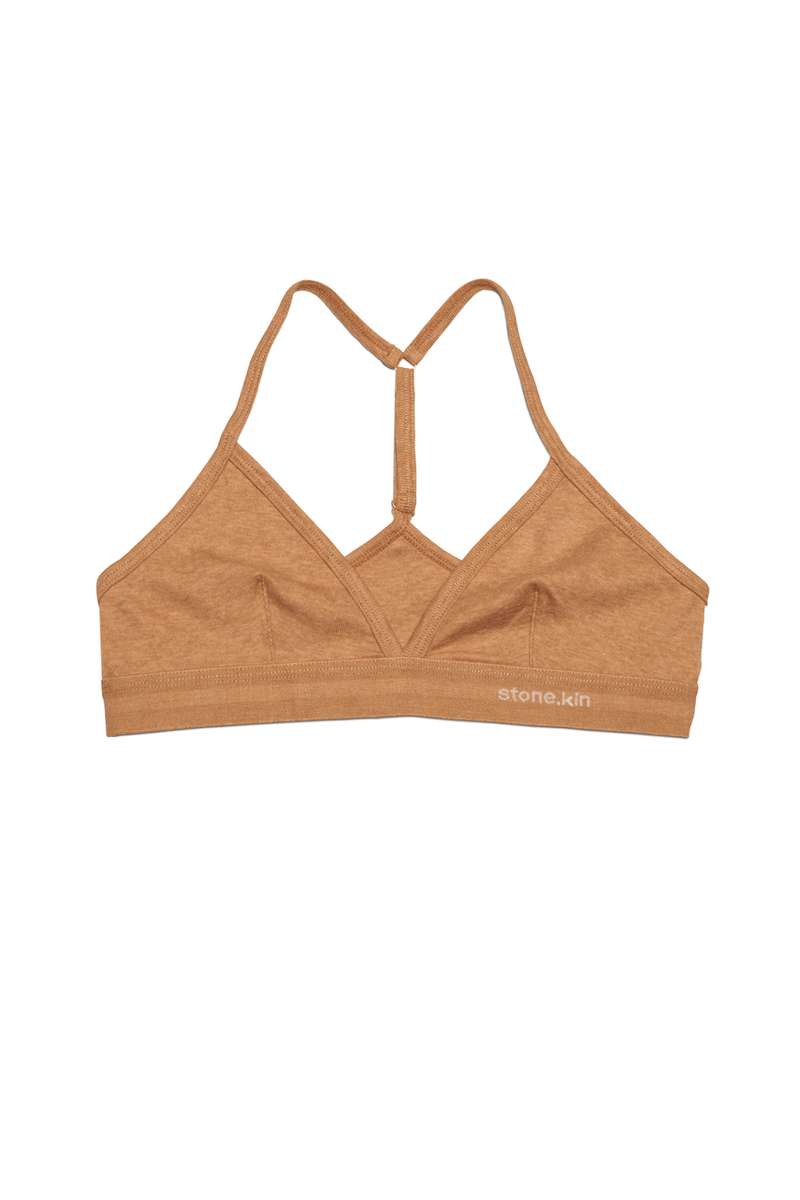 Racer Back Bralette in Organic Cotton Rib - Camel