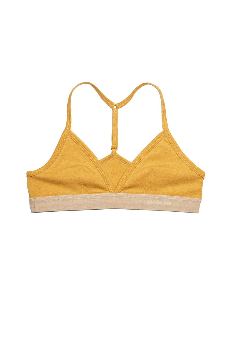 Racer Back Bralette in Organic Cotton Rib - Mustard / Sand