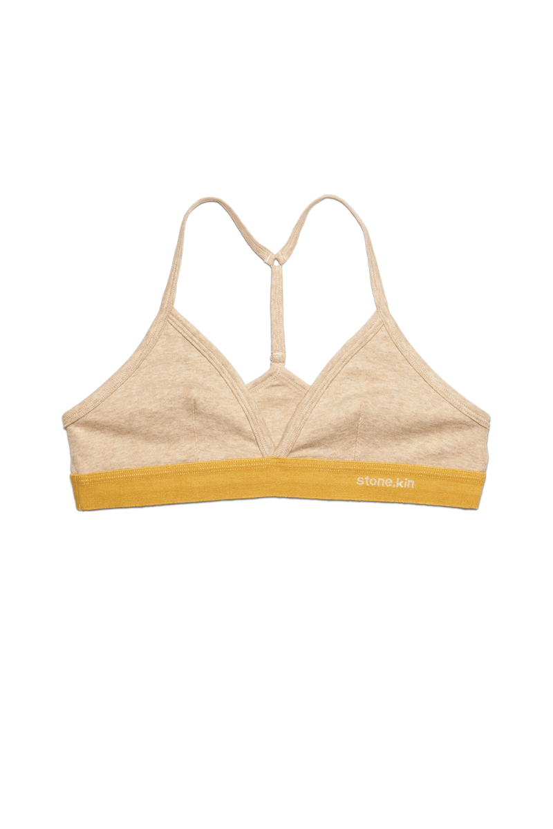 Racer Back Bralette in Organic Cotton Rib - Sand / Mustard