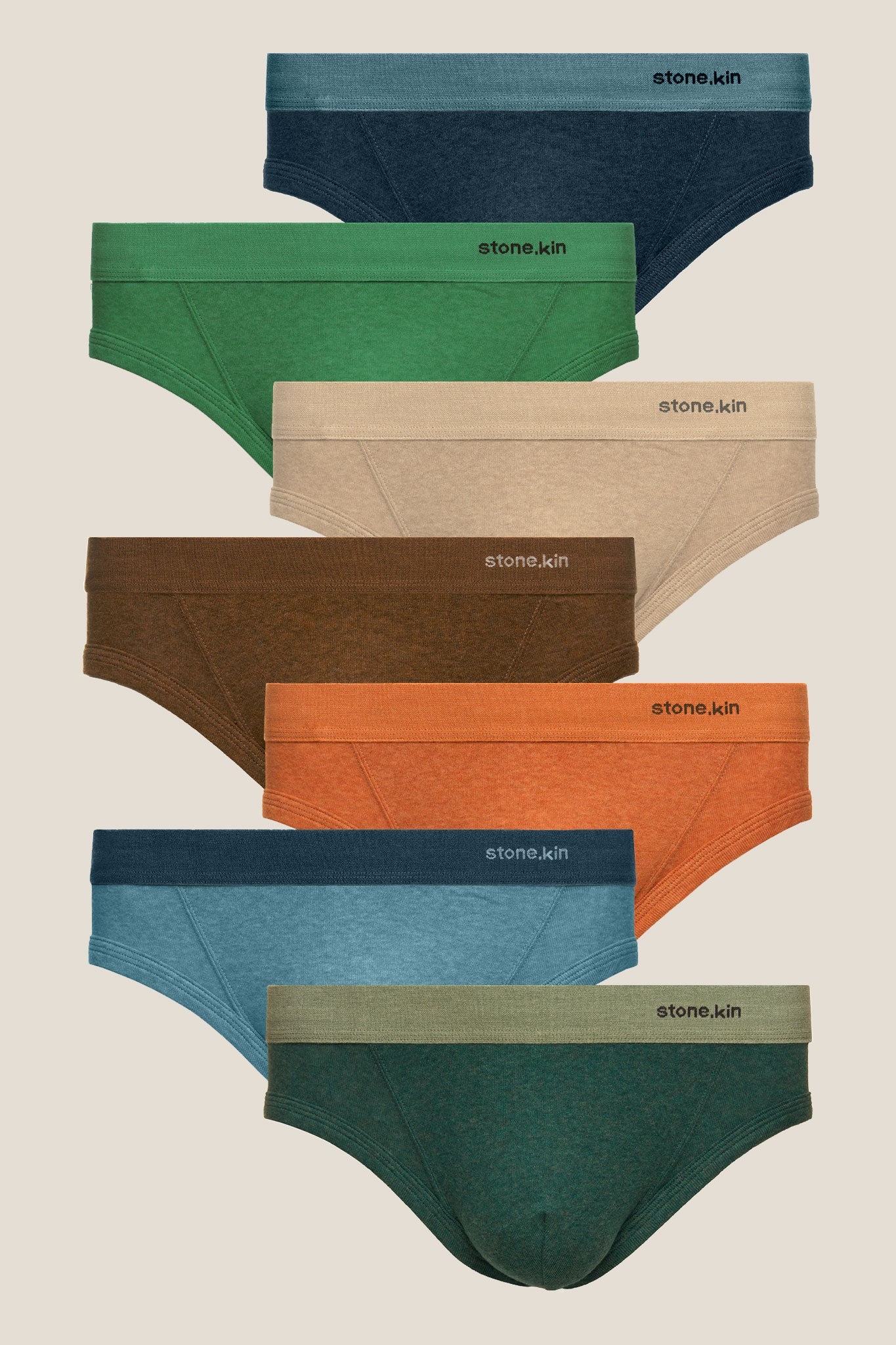 Men's Brief 7 Pack / Teal & Sage, Brown, Sand, Papaya, Pandanus, Sand & Tar, Mustard & Sand