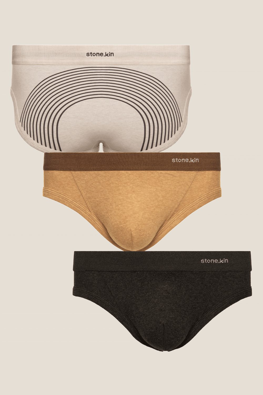 Men's Brief 3 Pack / Tar, Camel & Bone-Lines