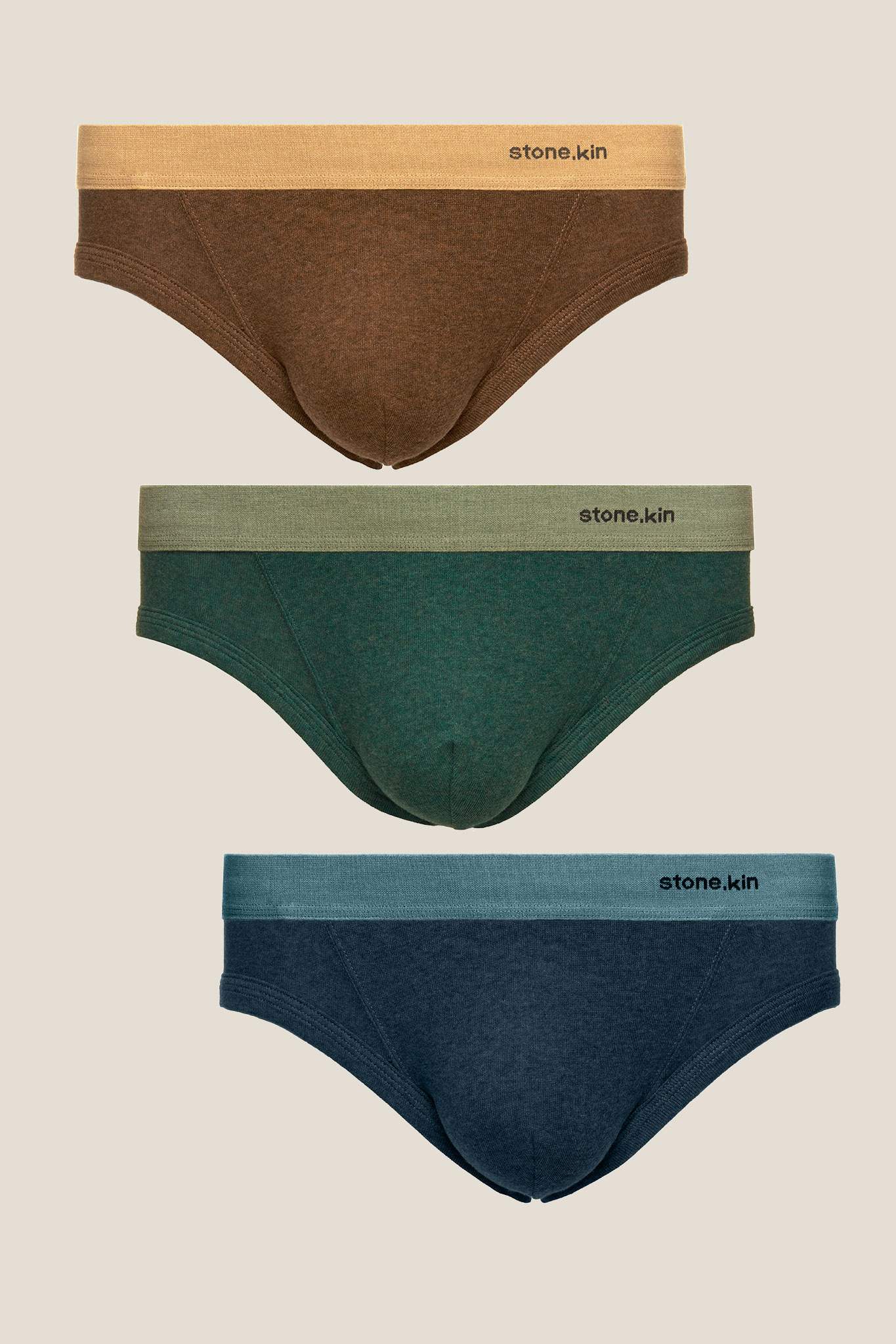 Men’s Organic Cotton Brief - 3 Pack - Indigo, Brown & Teal Stone.kin