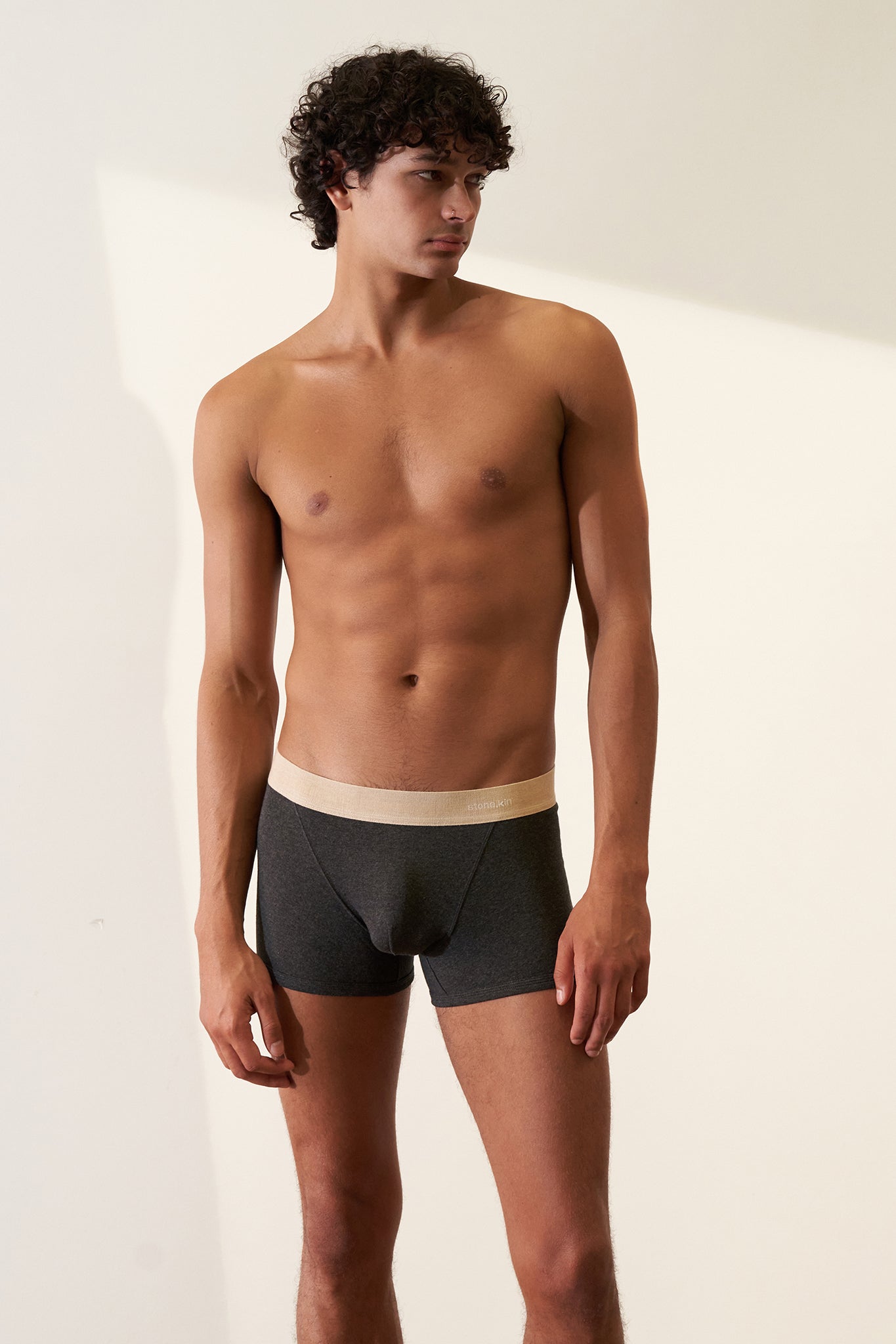 Organic Cotton Rib Tar Sand Boxer Brief by Stone.kin - Ultra-soft, eco-friendly men's boxer brief designed for superior comfort.