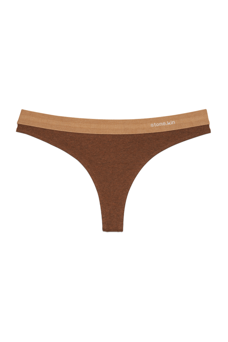 Thong in Organic Cotton Rib - Brown & Camel