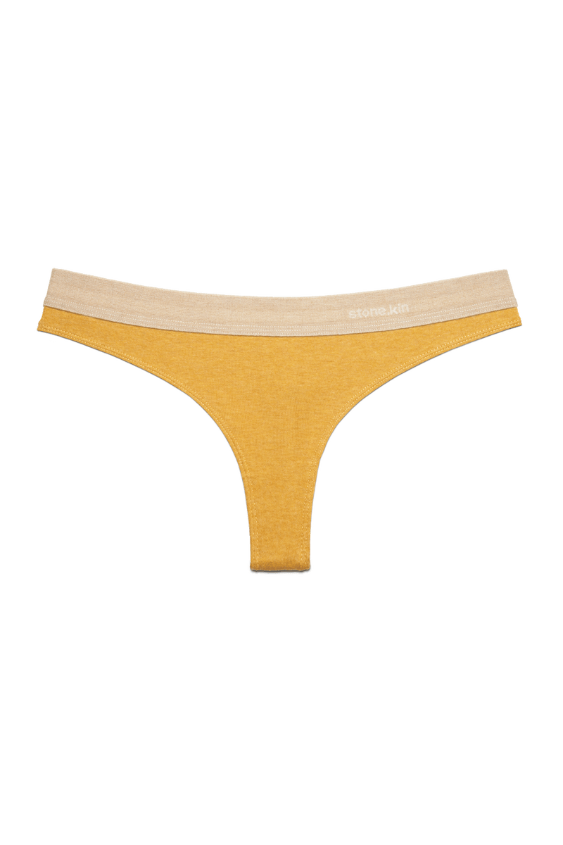 Thong in Organic Cotton Rib - Mustard / Sand