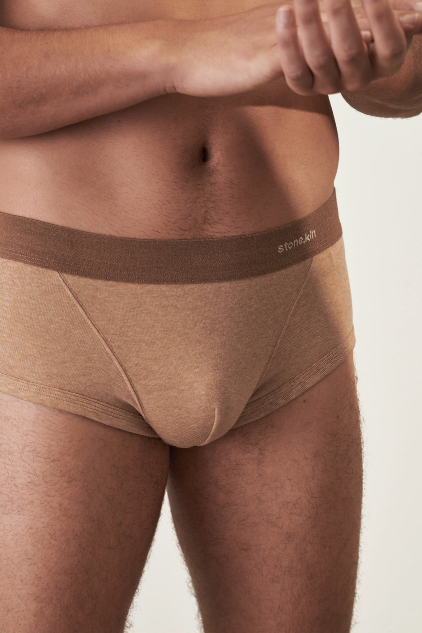 Stonekin Men's Organic Cotton Trunk 3-Pack in Tar, Camel, and Lake colours, designed for comfort and breathability. Made from ethically sourced organic cotton.